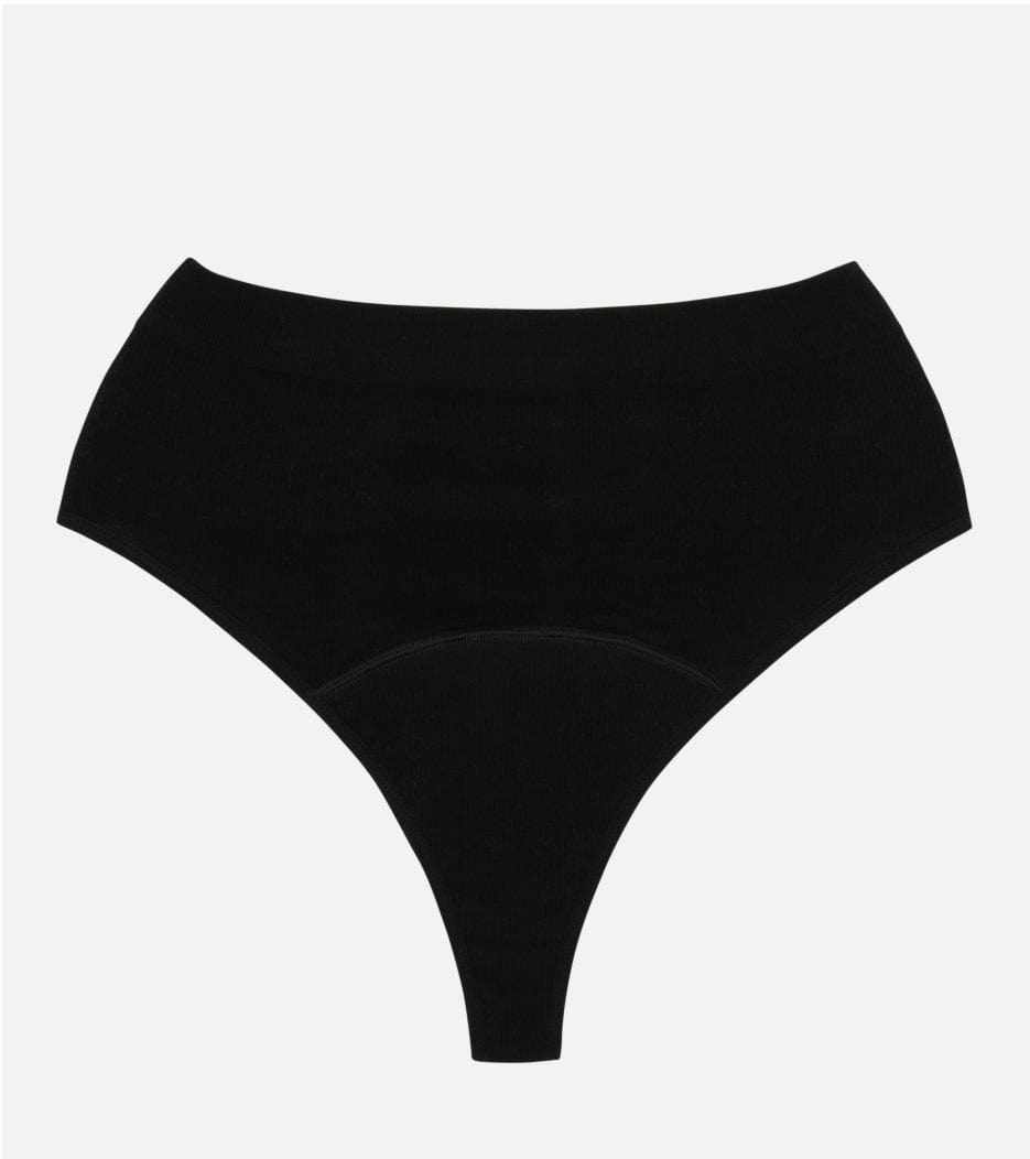 Nahtloser Ripp-High-Waist Tanga - Schwarz